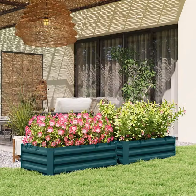 Outsunny Set of 2 Galvanised Steel Raised Garden Beds in Green, W/D/H: 110 x 60 x 30 cm – 8