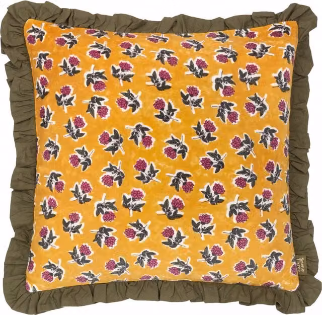 Make it a Home Kemble Floral Printed Square Cushion in Gold and Yellow Polyester and Cotton
