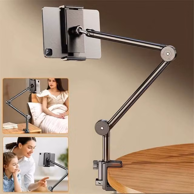 Nordara Foldable Bed Tablet Stand with 3 Metal Arms, Black
