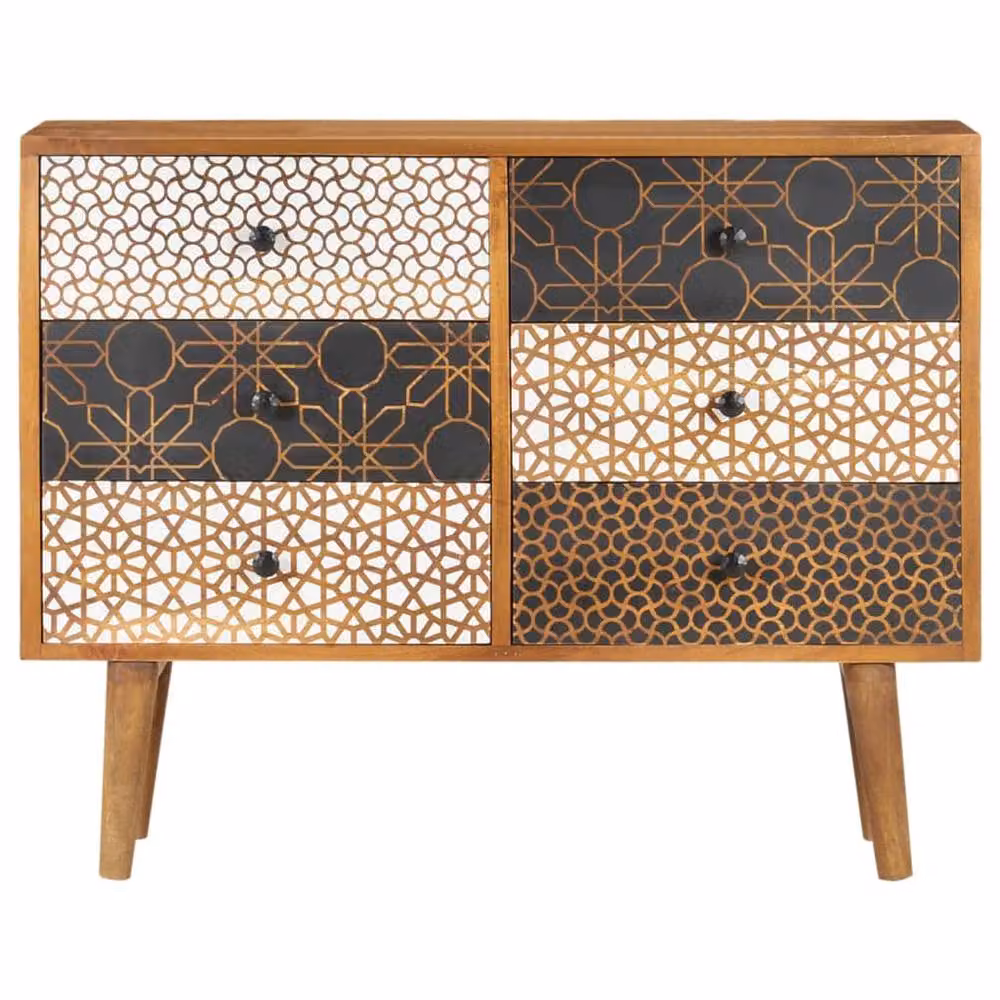 Berkfield Home Mid-Century Geometric Pattern Sideboard in Brown Solid Mango Wood W/D/H: 90 x 30 x 70 cm – 2