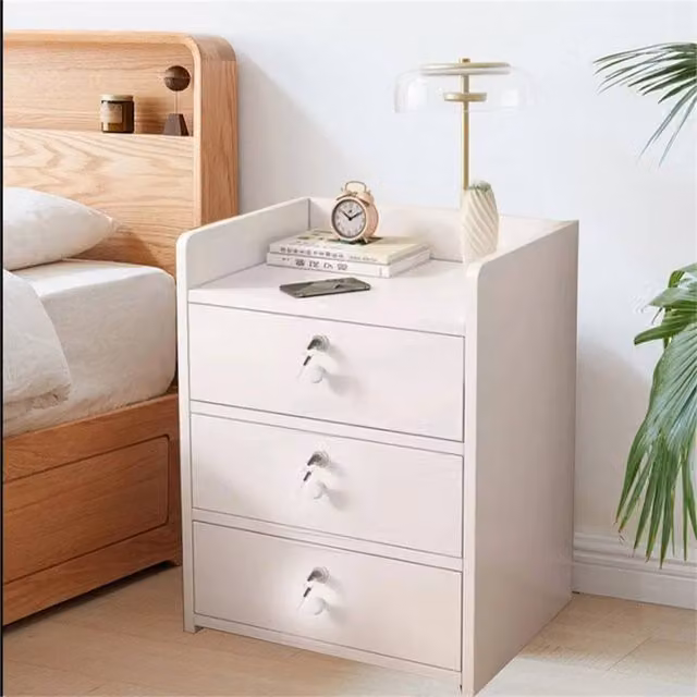NESTLUNE Modern 3 Drawer Wooden Bedside Cabinet and Nightstand in White