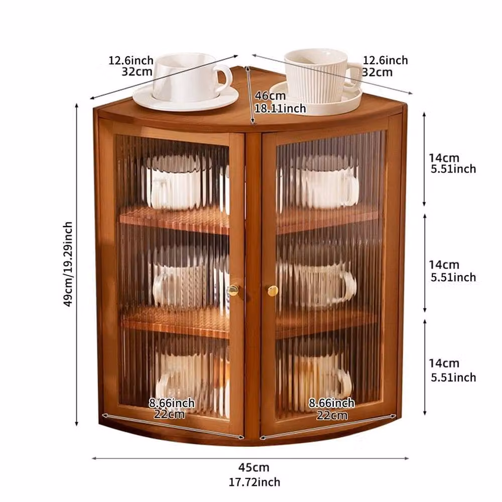 KORVIXA Modern Bamboo Corner Kitchen Cabinet in Brown with Acrylic Glass Doors – 2