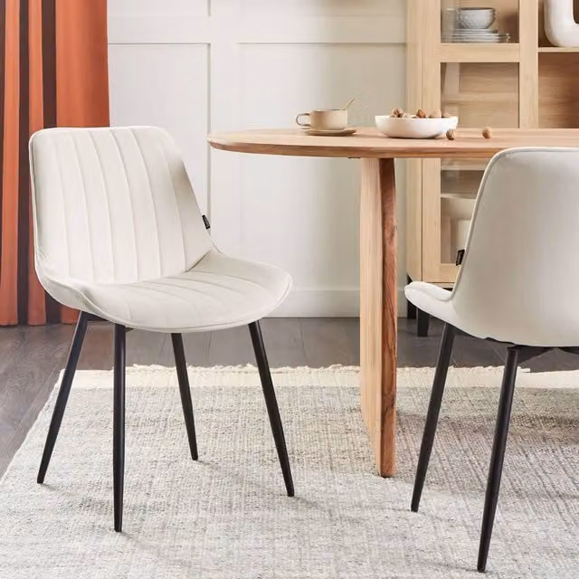 Wyld and Coco Set of 2 Beige Velvet Armless Dining Chairs with Black Metal Legs – 1