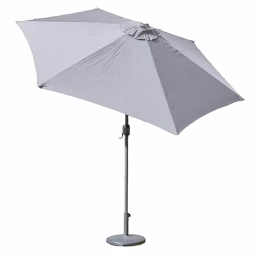 GardenKraft 2.7m Outdoor Garden Parasol with Tilt and Crank Mechanism in Grey Polyester and Steel