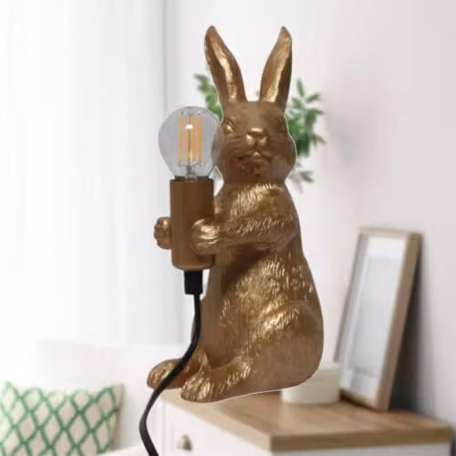 First Choice Lighting Hop Hop Set of 2 Gold Bunny Rabbit Table Lamps – 3