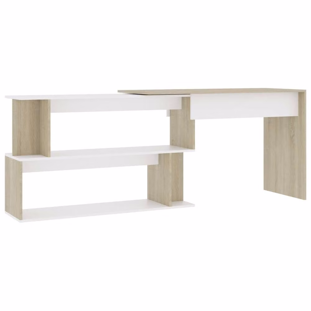 Berkfield Home Corner Desk in White and Sonoma Oak, W/D/H: 200 x 50 x 76 cm – 2