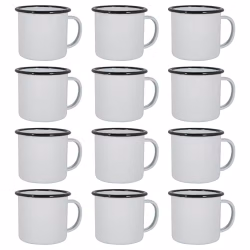Argon Tableware Black and White Enamel Mugs, 375ml, Set of 12 – 1
