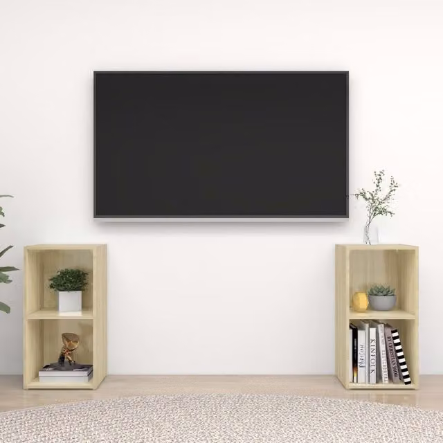 Berkfield Home Set of 2 Sonoma Oak TV Cabinets in Brown, W/D/H: 72 x 35 x 36.5 cm – 1