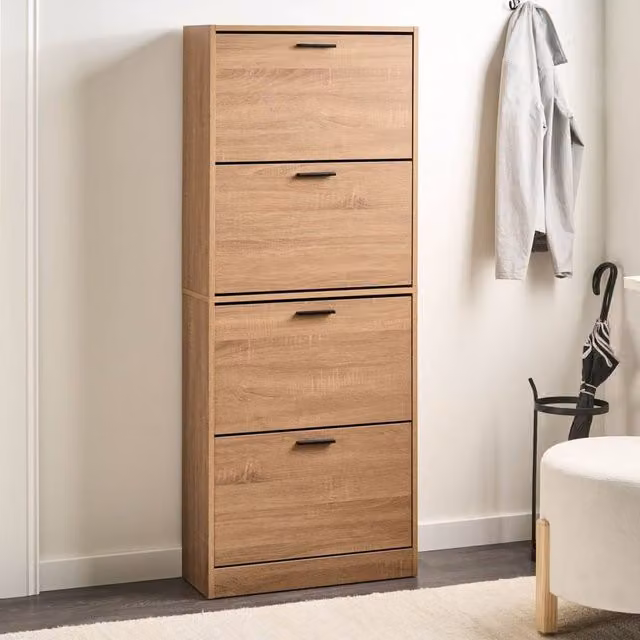 Wyld and Coco Scandinavian Style Shoe Storage Cabinet in Brown with Tilting Compartments, W/D/H: 150 x 60 x 24 cm