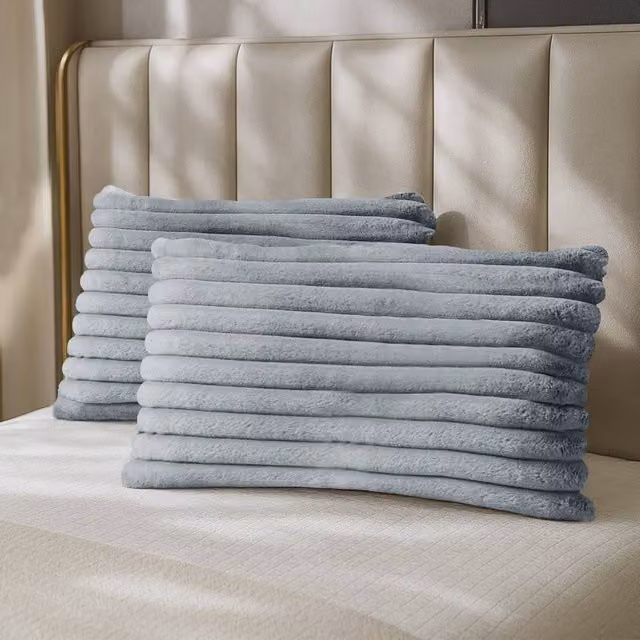 Velosso Jumbo Cord Faux Rabbit Pillowcase Pair with Faux Fur in Silver