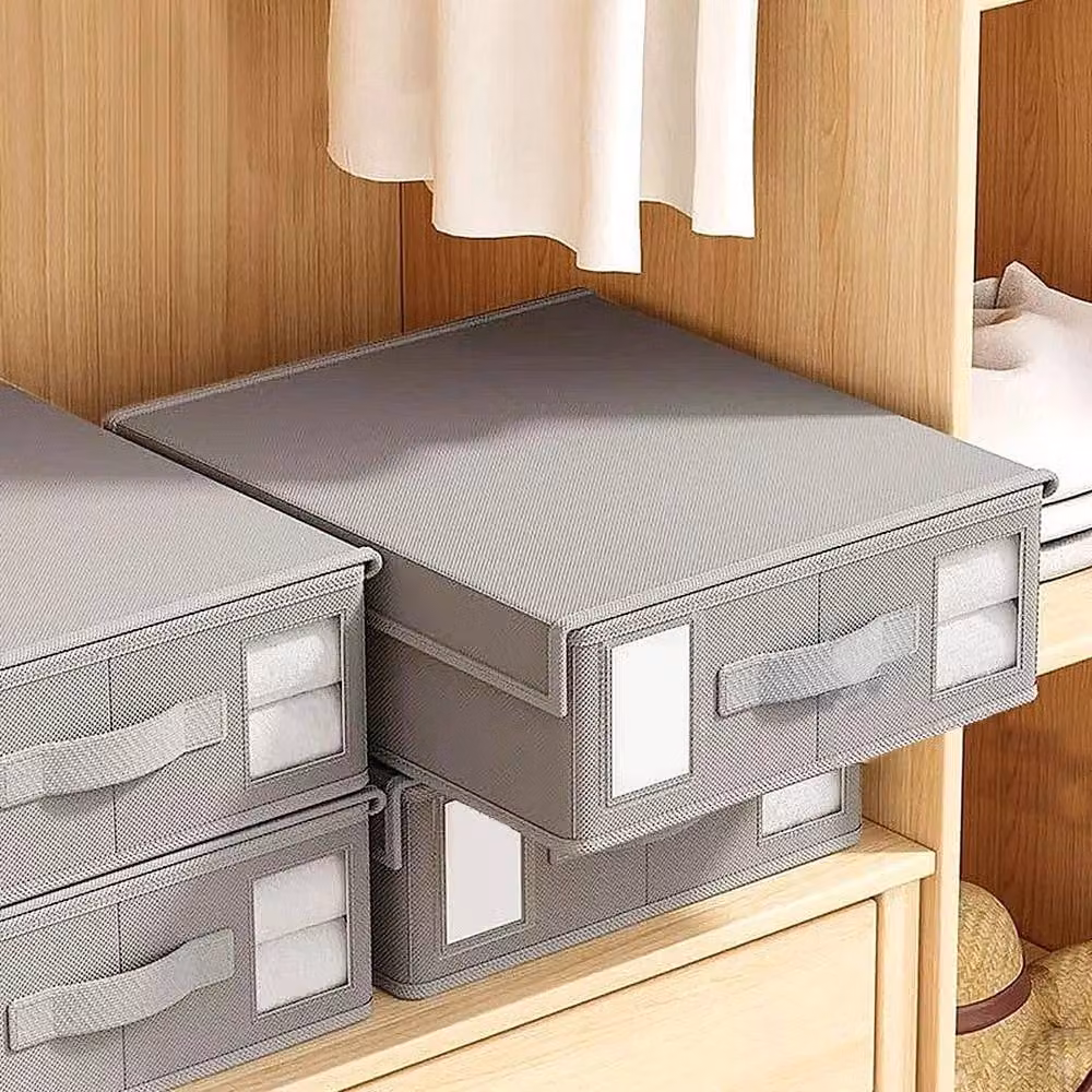 EONLION 2 Pack Foldable Fabric Bed Sheet Storage Boxes in Grey – 3