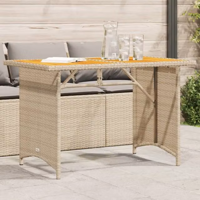 Berkfield Home Garden Table with Acacia Wood Top and Beige Poly Rattan, W/D/H: 110 x 68 x 70 cm – 1