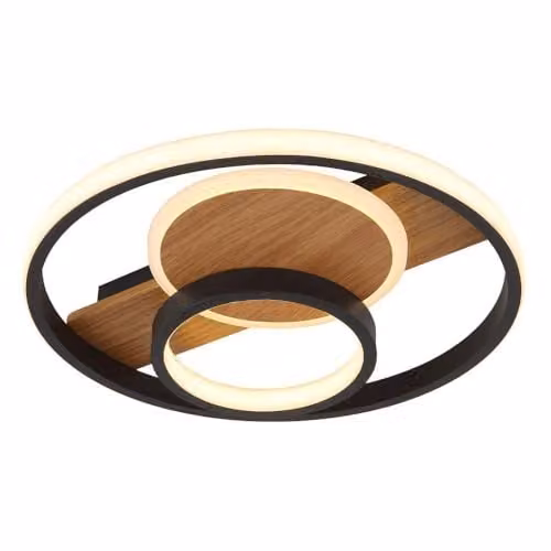 Netlighting Pikara Semi Flush Ceiling Light in Brown and Black with Wood Effect, Diameter: 34.5 cm