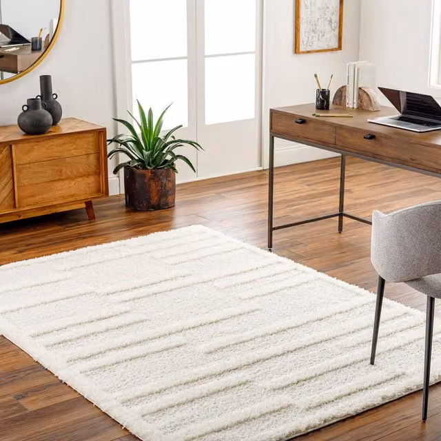 Livabliss Rodos Modern Soft Plush Pile Living Room and Bedroom Rug in Beige and White, W: 160 cm, L: 215 cm – 1