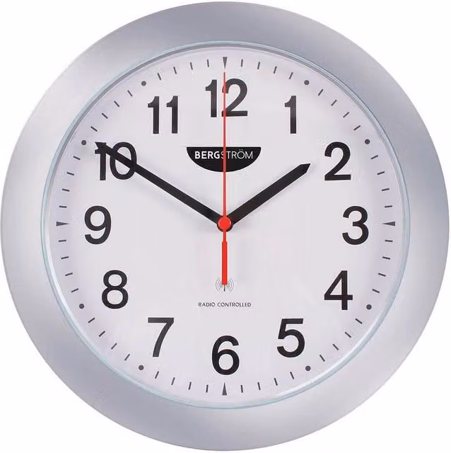 Bergstrom Radio Controlled Wall Clock with Large Easy-Read Numbers in Silver