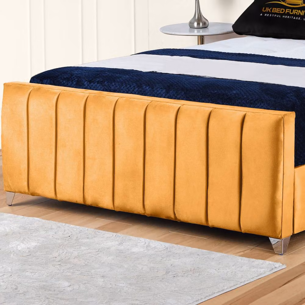 UK Bed Furniture Lisburn Gas Lift Ottoman Storage Upholstered Bed in Yellow Velvet, Super King, 200 x 200 cm – 3