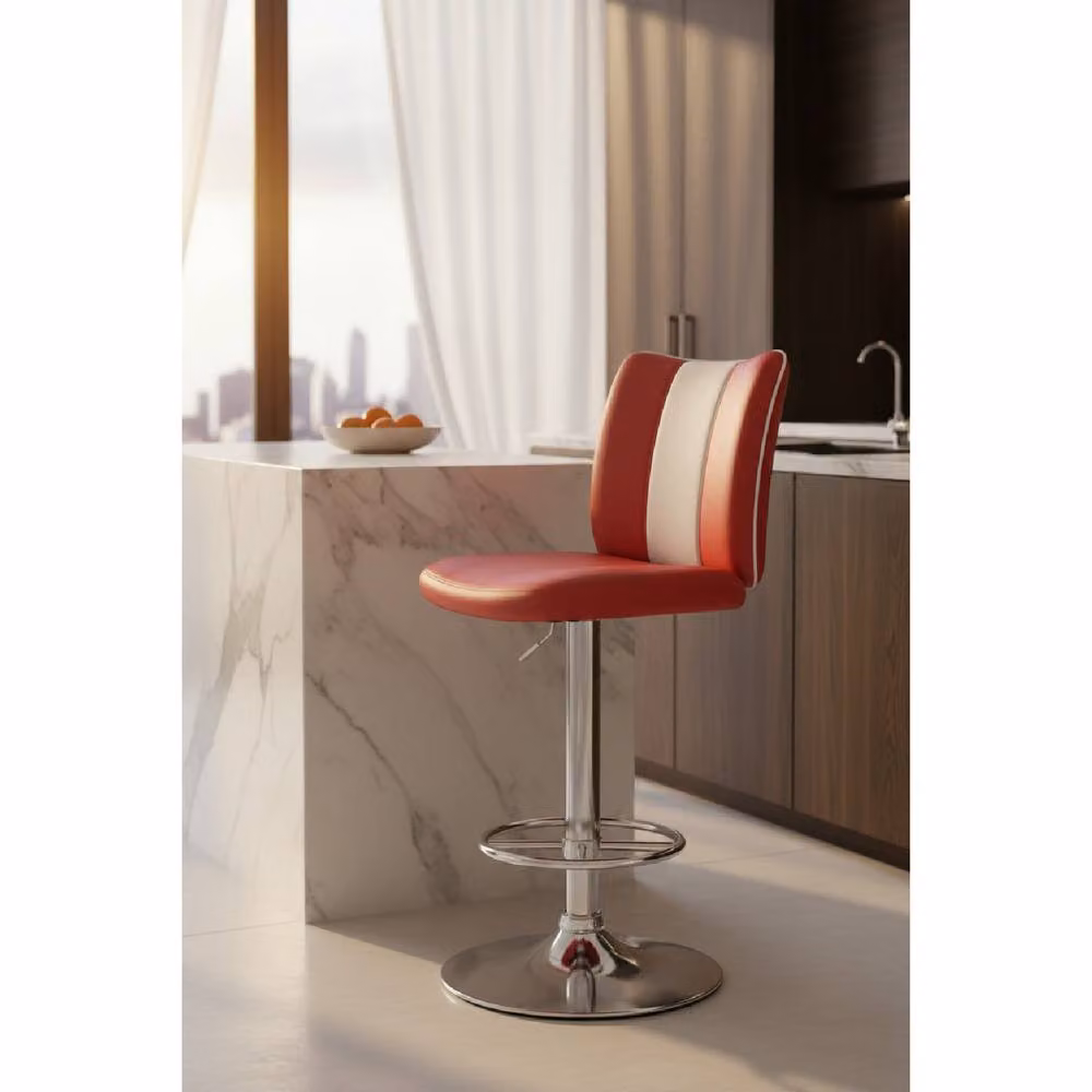 netfurniture Tarina Retro Kitchen Breakfast Bar Stool in Red with Padded Faux Leather Seat – 2
