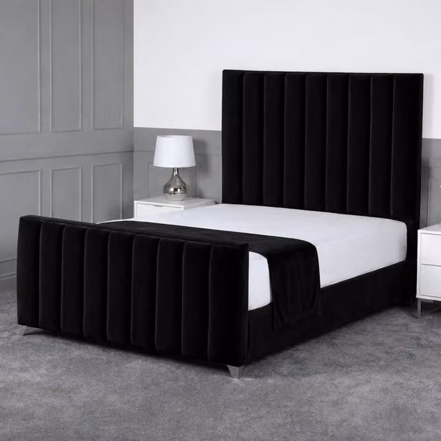 Living Comfort Bedz Empress King Size Upholstered Velvet Gas Lift Storage Bed in Black