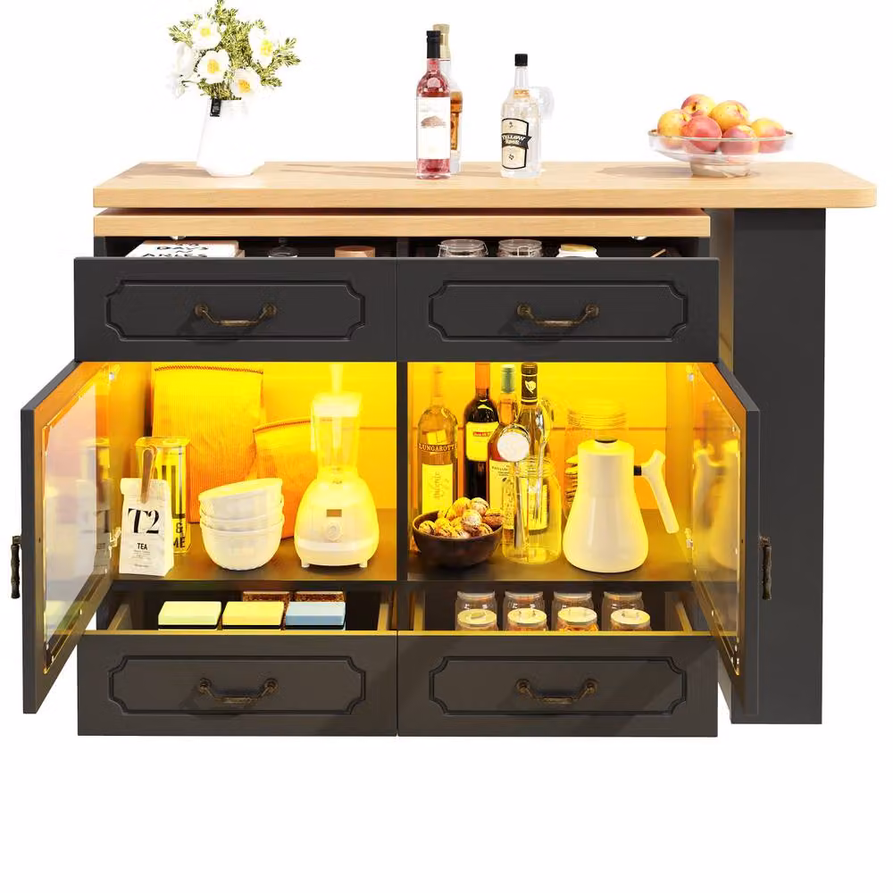 Rolipo Extendable Black Rotating Bar Table Kitchen Island with Storage – 8