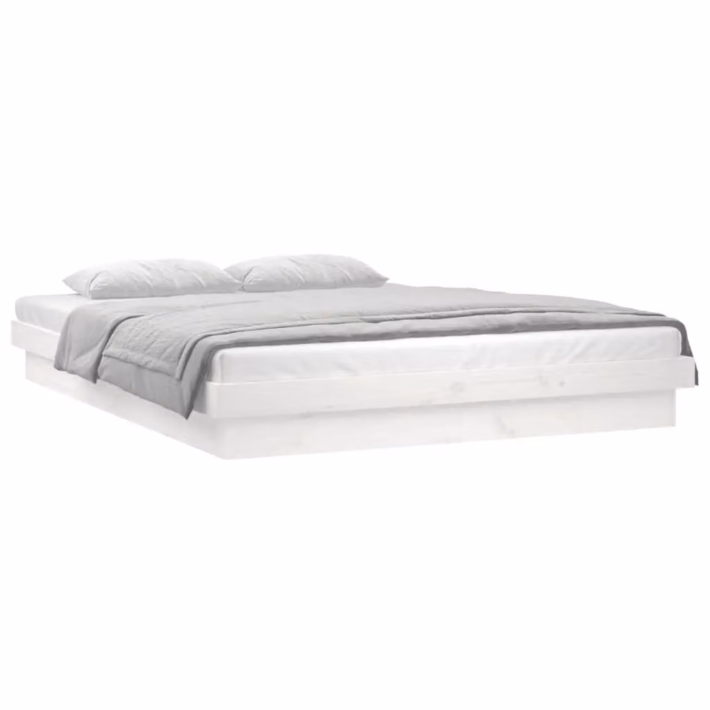 Berkfield Home White Solid Pine LED Bed Frame with Under-Bed Lighting and USB Charging Port W/D/H: 140 x 200 cm – 2