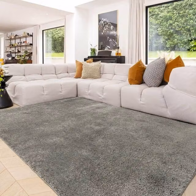 Kukoon Grey Premium Shaggy Machine Washable Rug, W: 200 cm, D: 290 cm