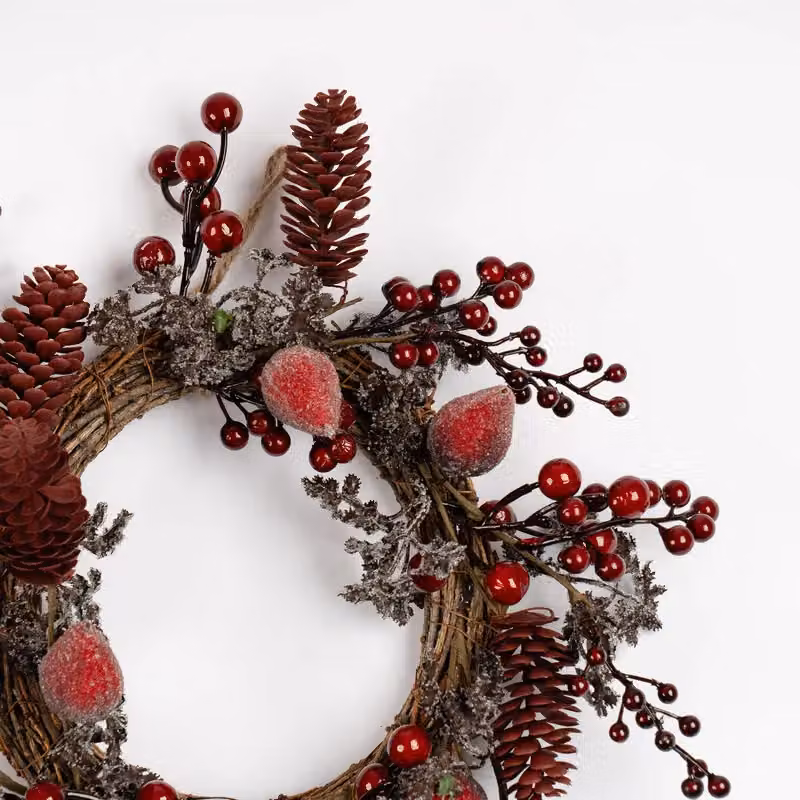 Scottish Everlastings Ltd Red and Green Berry and Pine Cone Christmas Wreath, Diameter: 35 cm – 3