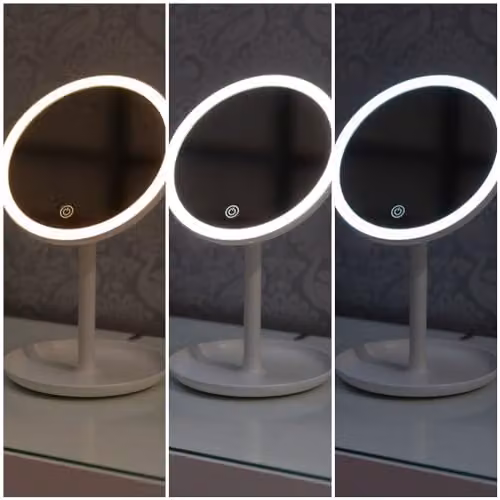 ValueLights 8 Inch White LED Makeup Vanity Mirror with Trinket Tray and Built-in Bluetooth Speaker – 3