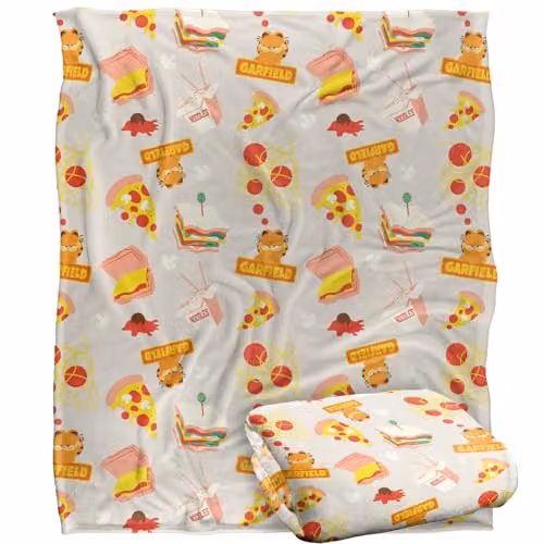 LOGOVISION Garfield Food Pattern Super Soft Fleece Throw Blanket, White, W: 152 cm, D: 127 cm