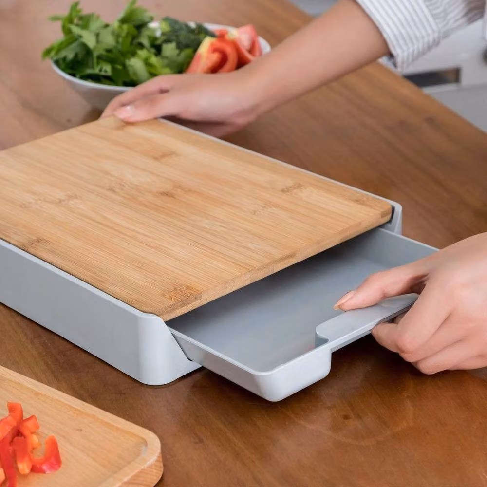 KORVIXA Brown Rectangular Bamboo and Plastic Chopping Board – 3