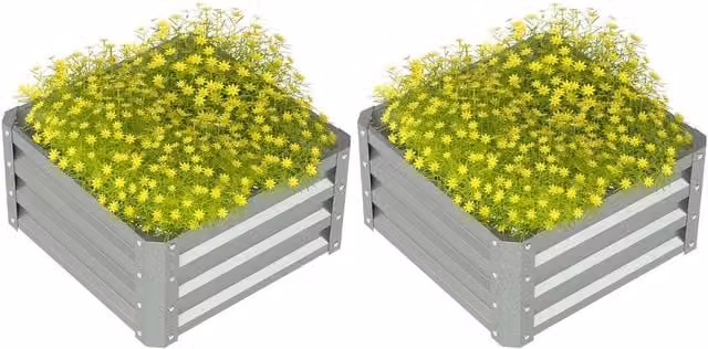NESTLUNE Set of 2 Silver Galvanised Steel Raised Garden Planter Boxes, W/D/H: 60 x 30.5 x 60 cm