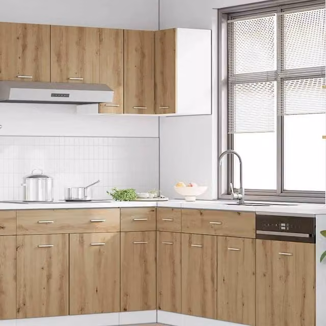 Berkfield Home Lyon Artisan Oak Hanging Corner Cabinet in Brown, W/D/H: 57 x 57 x 60 cm – 1