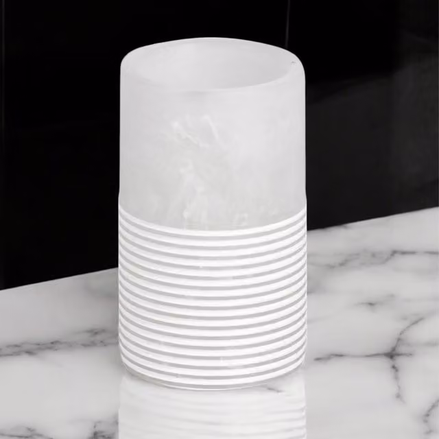 Showerdrape Bianco Frost Onyx White Striped Resin Freestanding Tumbler Set – 1