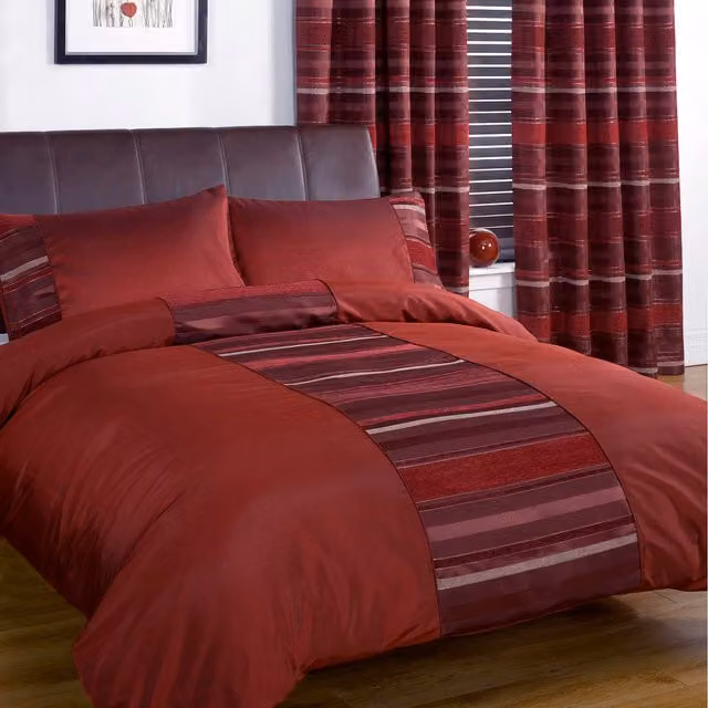 Rapport Home New York Red Woven Chenille Striped Duvet Set with Pillowcase, W/D/H: 90 x 200 cm