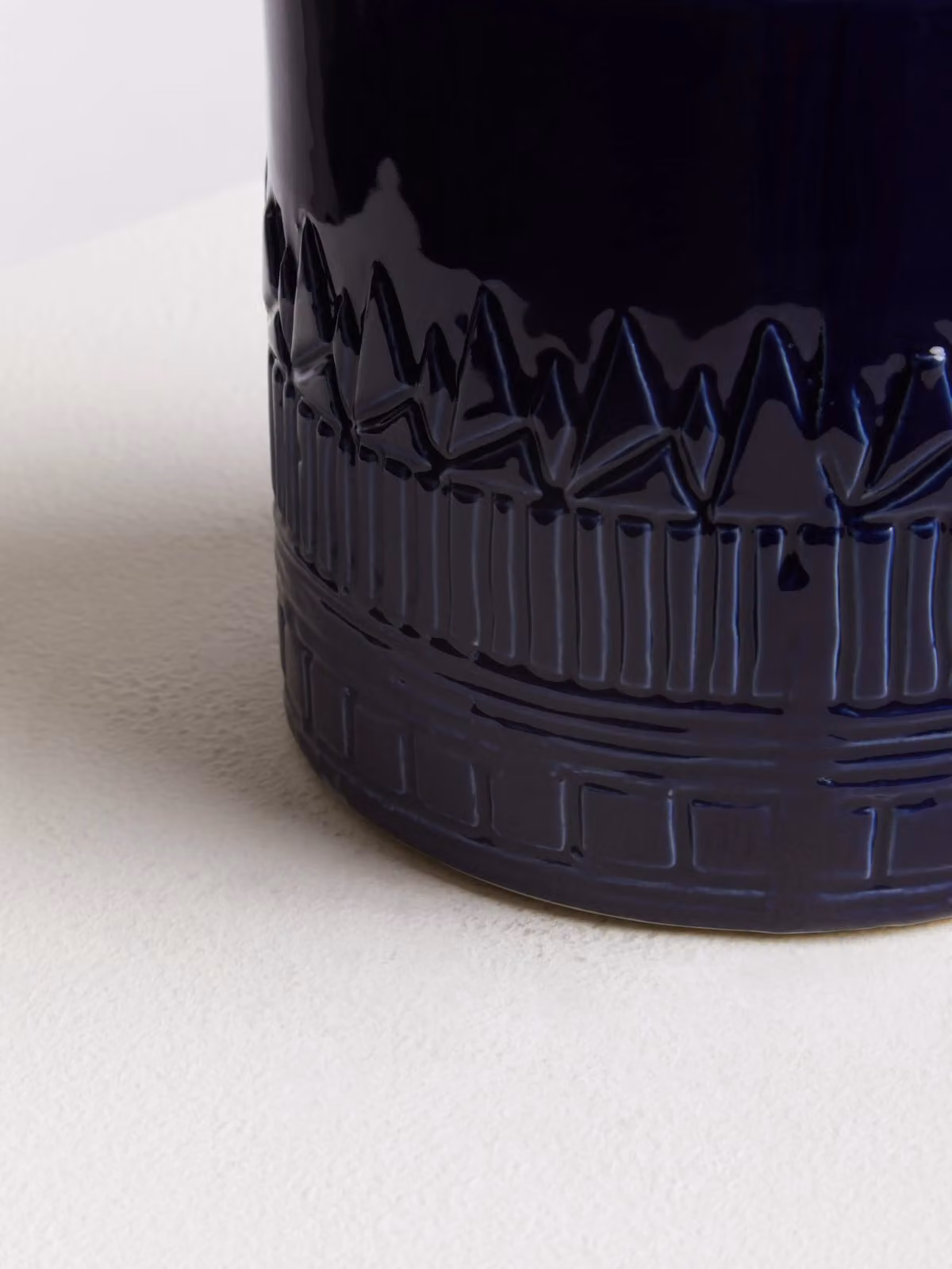 Orsina Small Blue Ceramic Planter with Geometric Embossed Pattern and Boho Tribal Design – 5