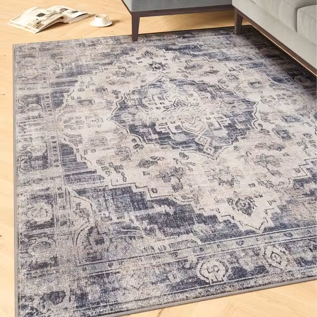 Everyday Beige Vintage Washable Rectangular Area Rug, W: 200 cm, D: 290 cm