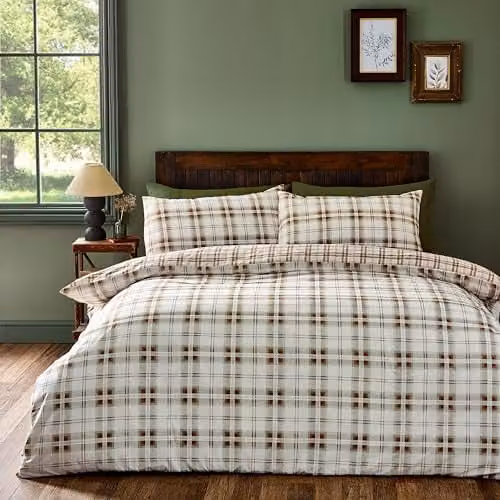 Catherine Lansfield Kelso Check Reversible King Duvet Cover and Pillowcase Set in Burnt Orange – 1