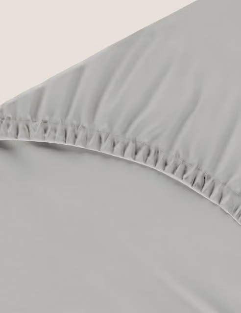 M&S Pure Cotton 300 Thread Count Fitted Sheet, Grey, W: 140 cm, L: 200 cm