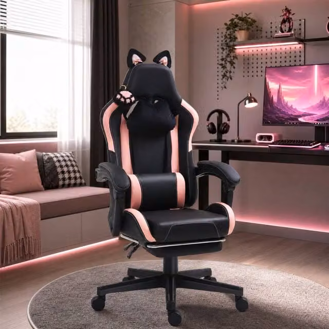 STILVORA Black Reclining Gaming and Office Chair with Headrest and Footrest – 1