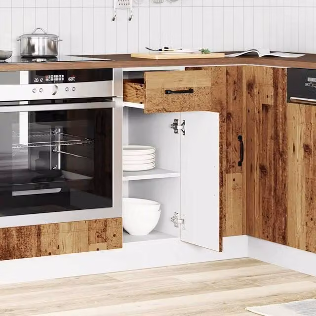 Berkfield Home Porto Kitchen Base Cabinet in Brown Old Wood Engineered Wood W/D/H: 81.5 x 46 x 30 cm