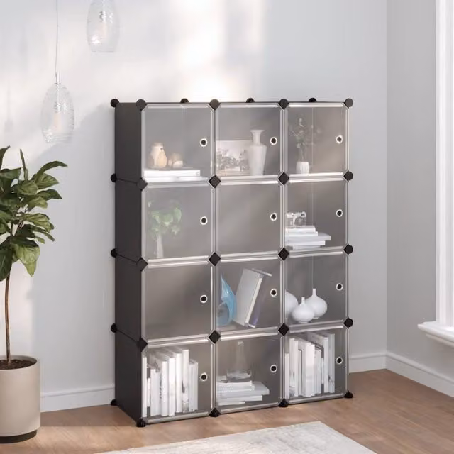 Berkfield Home Storage Cube Organiser with 12 Cubes and Doors in Black – 1