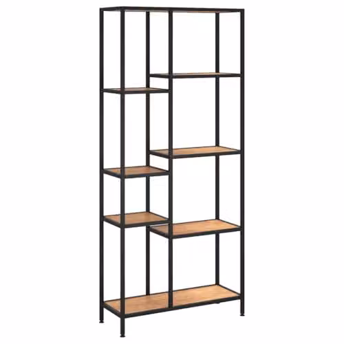 vidaXL Modern Book Shelf in Black and Brown, Metal and MDF, W/D/H: 80 x 30 x 180 cm
