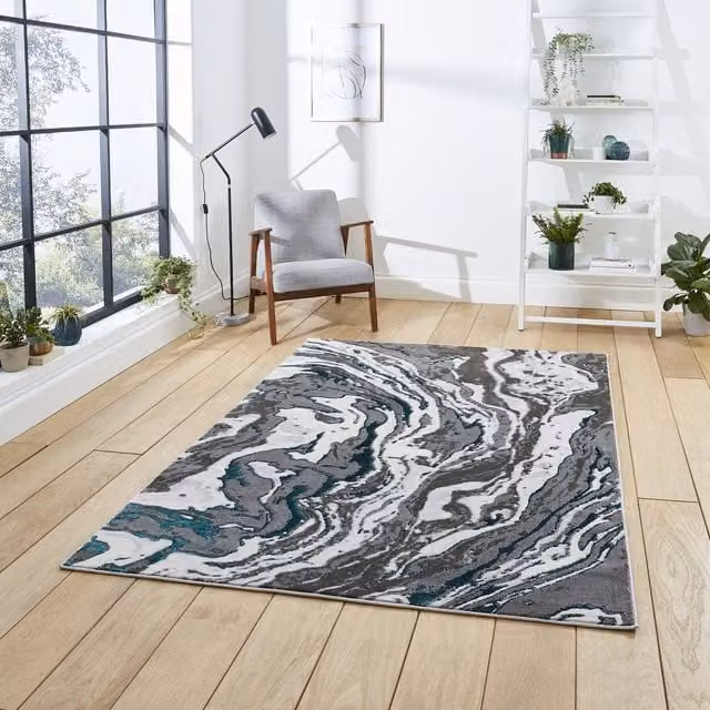 Terrys Modern Abstract Machine Woven Rectangular Rug in Grey and Green