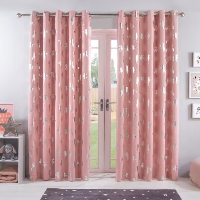 Dreamscene Pink Unicorn Print Blackout Eyelet Curtains, W: 137 cm, H: 167 cm