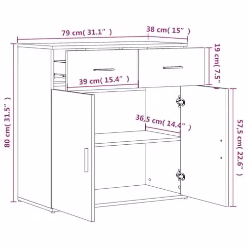vidaXL Modern Sideboard in Sonoma Oak, W/D/H: 79 x 38 x 80 cm – 2