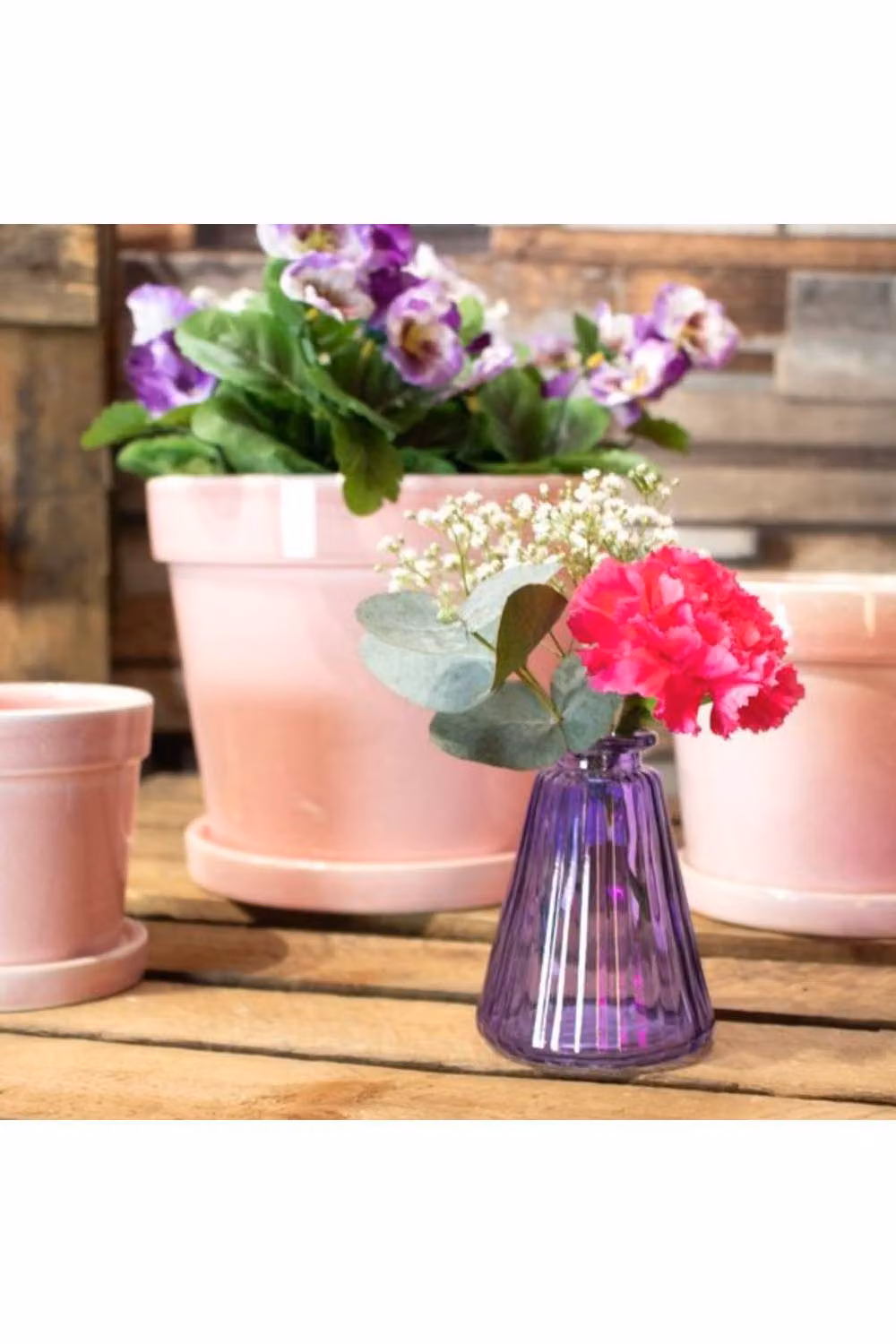 KDMD Purple Striped Pyramid Glass Bottle Vase 10 Pack, H: 10 cm, W: 7.5 cm, D: 7.5 cm – 2