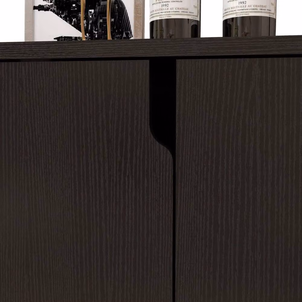 Hinsinc Modern Black Wood 2 Door Sideboard Storage Cabinet with Soft Close Drawers – 3