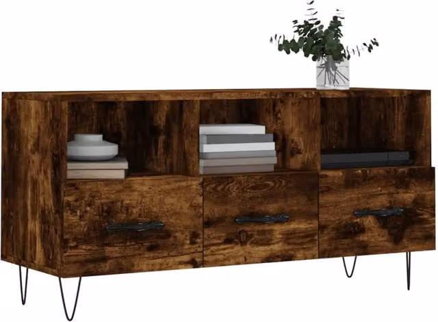 Berkfield Home Smoked Oak TV Cabinet in Brown, W/D/H: 102 x 36 x 50 cm – 1