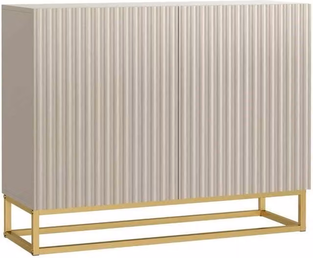 FORGEVIO Minimalist TV Unit Sideboard Cabinet in Beige and Gold – 1