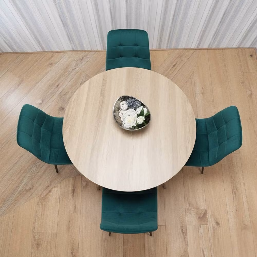 Kosy Koala Modern Round Dining Table Set with 4 Green Velvet Chairs and Brown Table – 2
