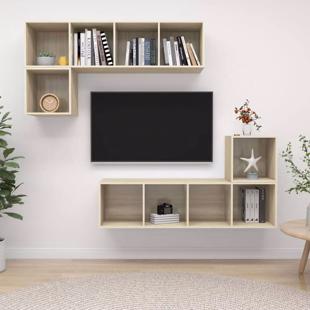 Berkfield Home Practical 4 Piece TV Cabinet Set in Sonoma Oak and Light Tan Beige – 2